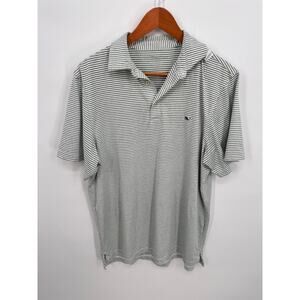 VINEYARD VINES  Men's Green & White Striped On the Go Sankaty Polo // M